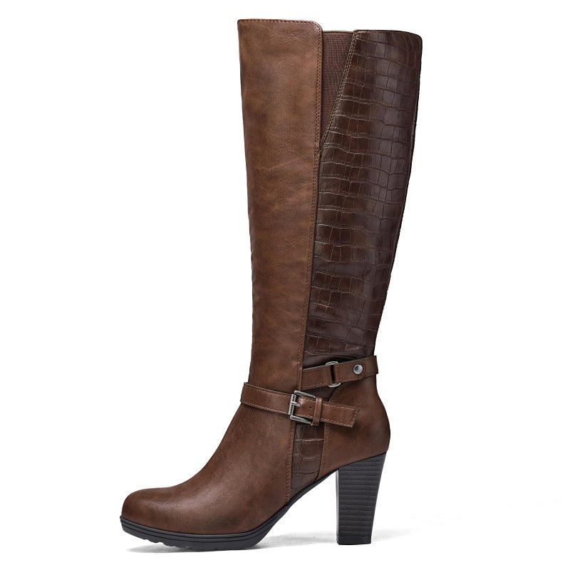 mysoft Women's Knee High Boots Chunky Heel Boots with Zipper - Image 1
